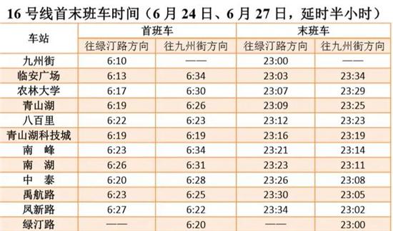 地铁16号线首末班车时间最新更新通知